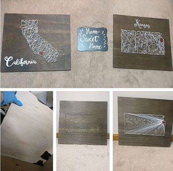 String art depicting California and Kansas